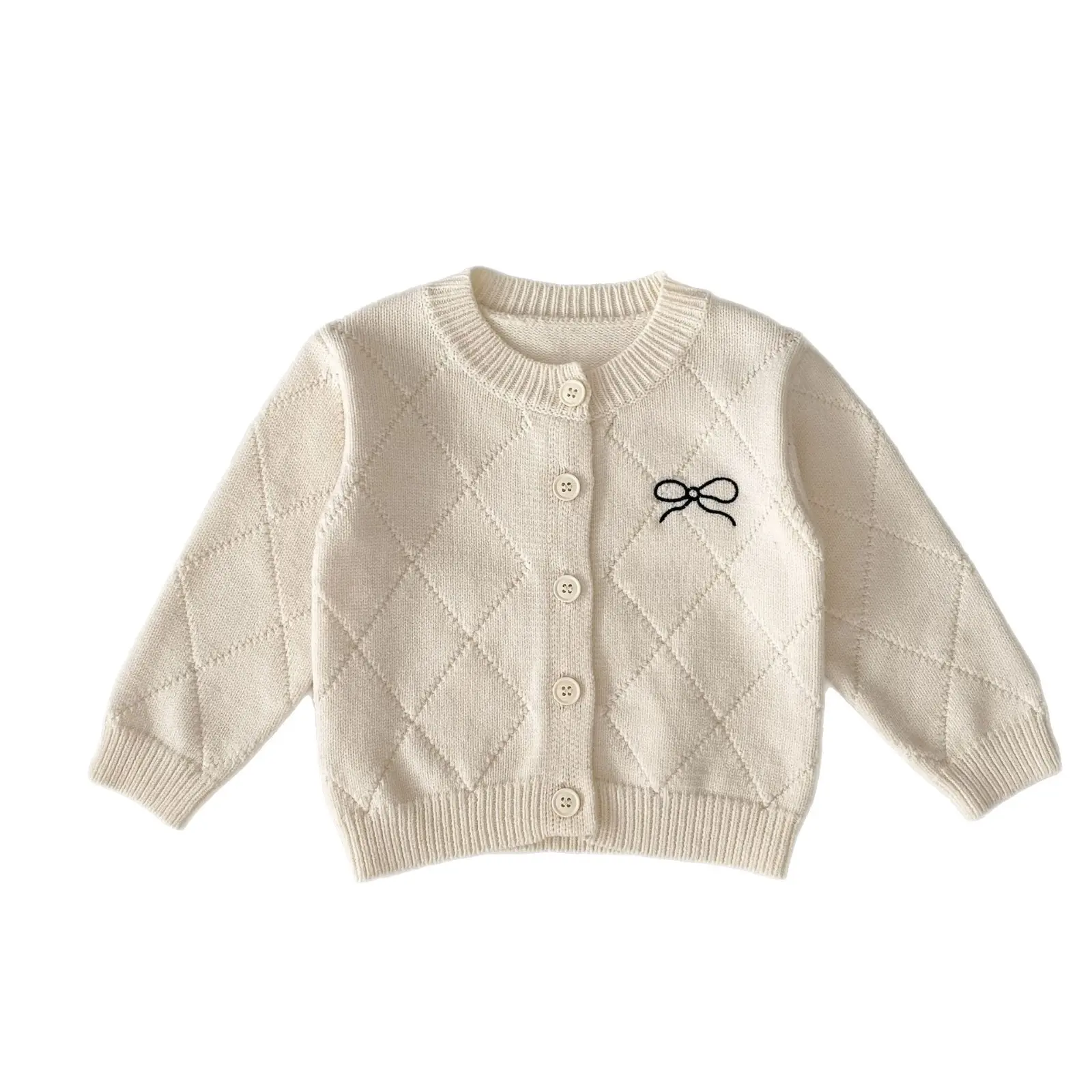 2025 Autumn New Baby Knitted Coat Female Baby Western Bow Sweater Cardigan Flared Pants Two-piece Set