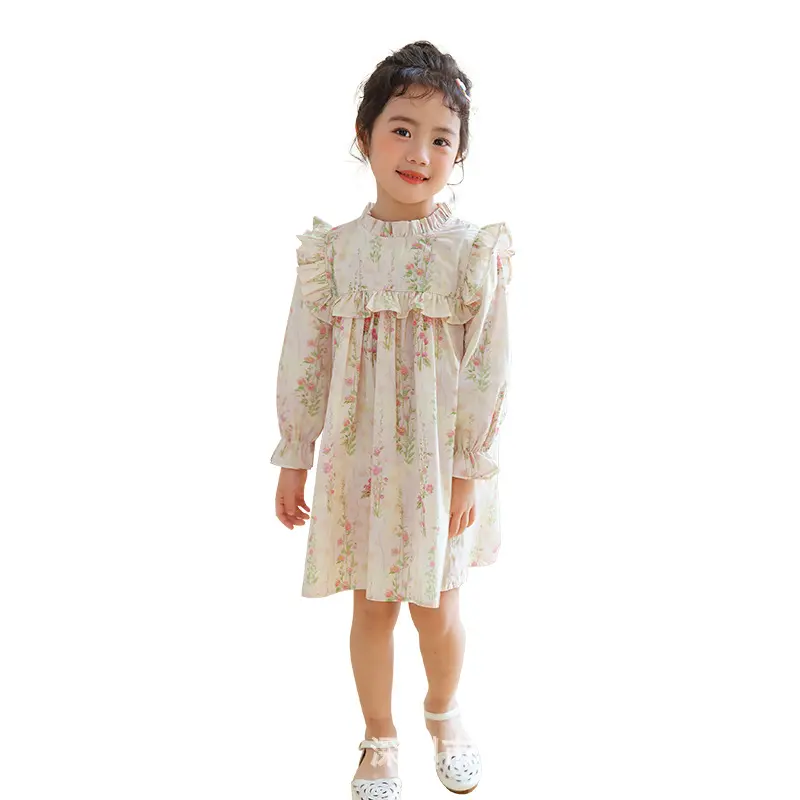 2025 New Girls' Dress Spring Fresh Princess Dress Forest Sweet Floral Long Sleeve Children's Dress