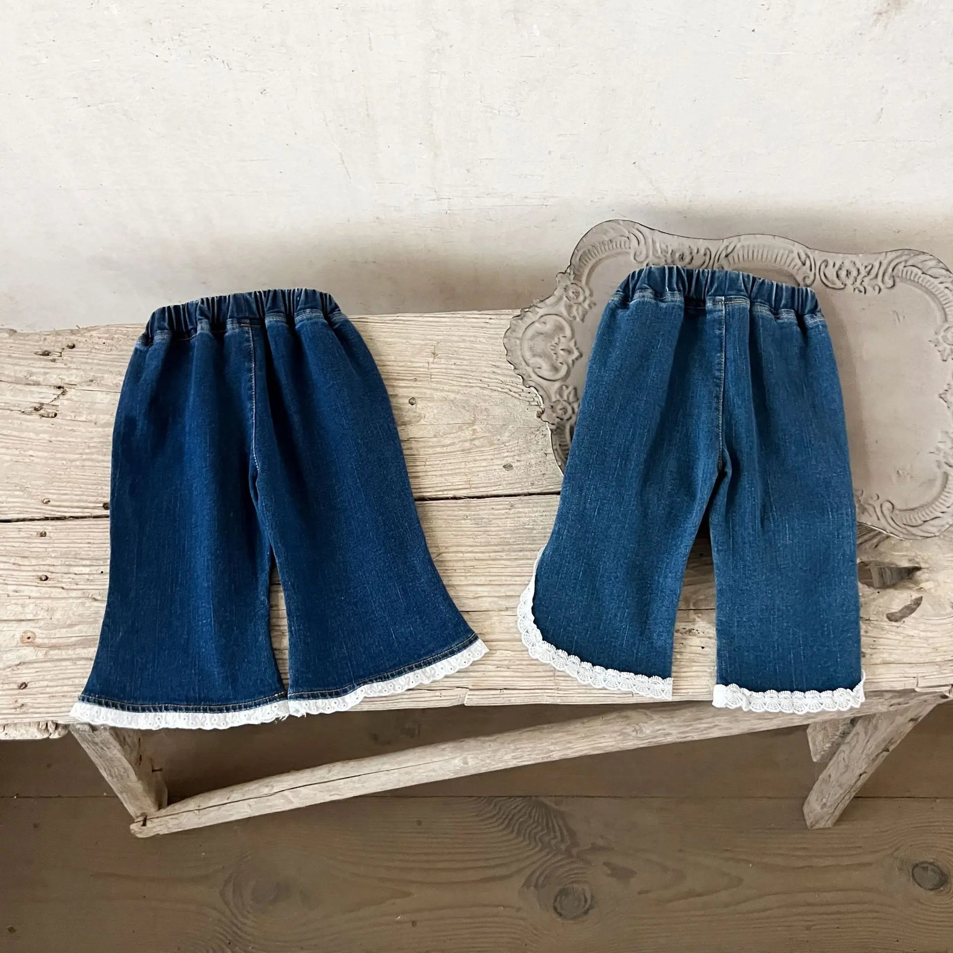 Girls' Jeans 2025 Autumn New Fashionable and Versatile Baby Girl Micro Flared Pants Korean Version Lace Jeans