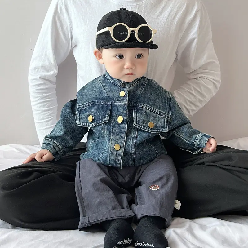 South Korean Autumn Boys' Cowboy Coat 2025 New Street Explosion Baby Top Children's Casual Pants Set Spring