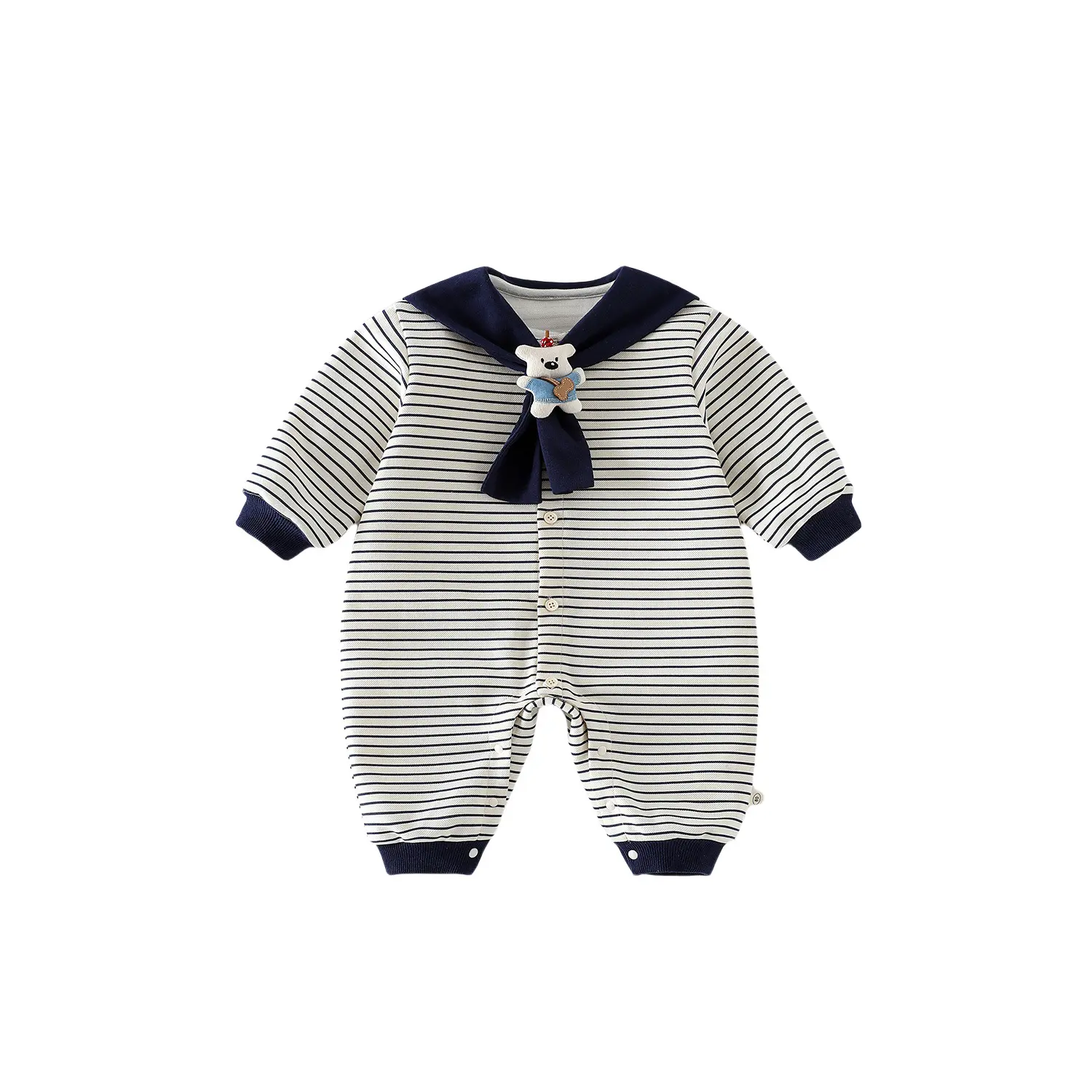 Baby Striped Jumpsuit 2025 New Autumn Baby Navy Collar Doll Crawling Suit Newborn One Year Old Clothes