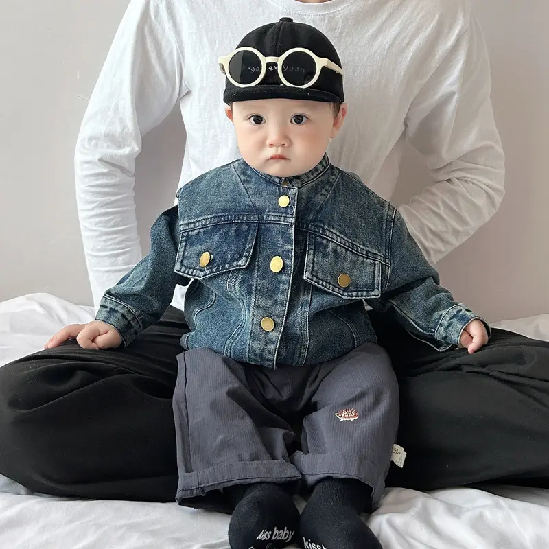 South Korean Autumn Boys' Cowboy Coat 2025 New Street Explosion Baby Top Children's Casual Pants Set Spring