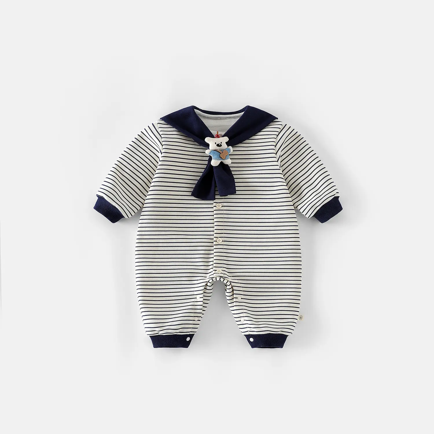 Baby Striped Jumpsuit 2025 New Autumn Baby Navy Collar Doll Crawling Suit Newborn One Year Old Clothes