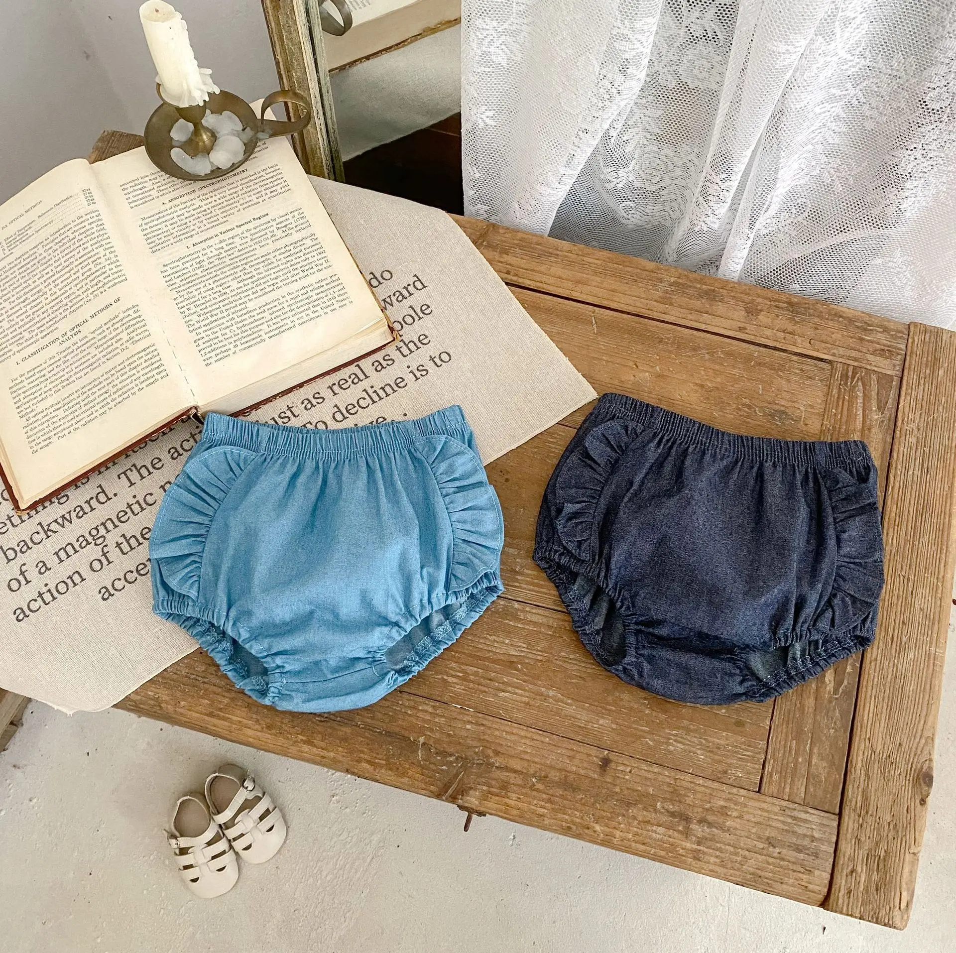 Summer Clothing New Style for Infants and Young Girls, Summer Denim Bag Fart Pants, Pure Cotton Newborn Full Moon Bread Pants