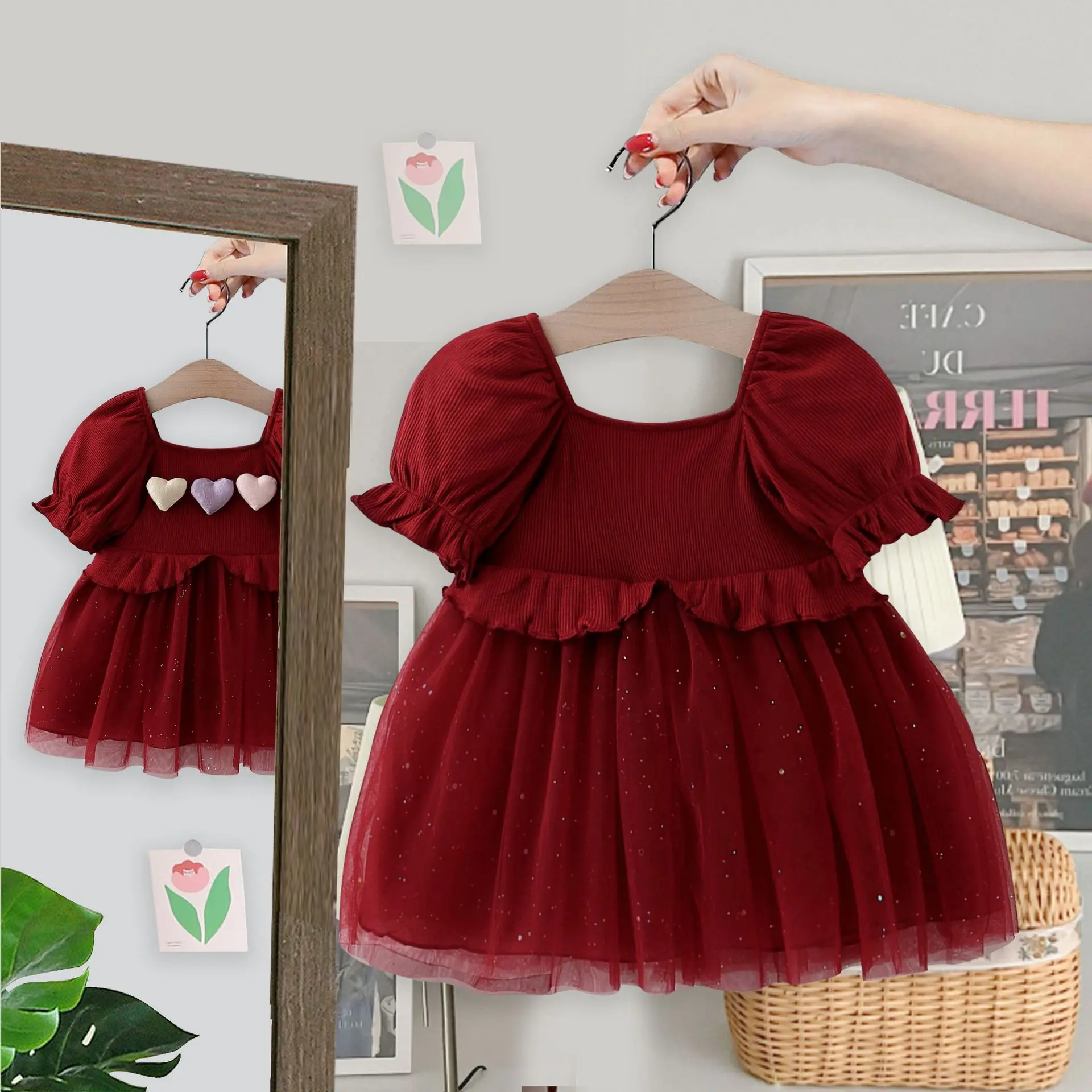 Children's Summer Dress for Girls 2025 Elegant Short Sleeved Princess Dress for Baby Girls Sweet and Loving Children's Dress