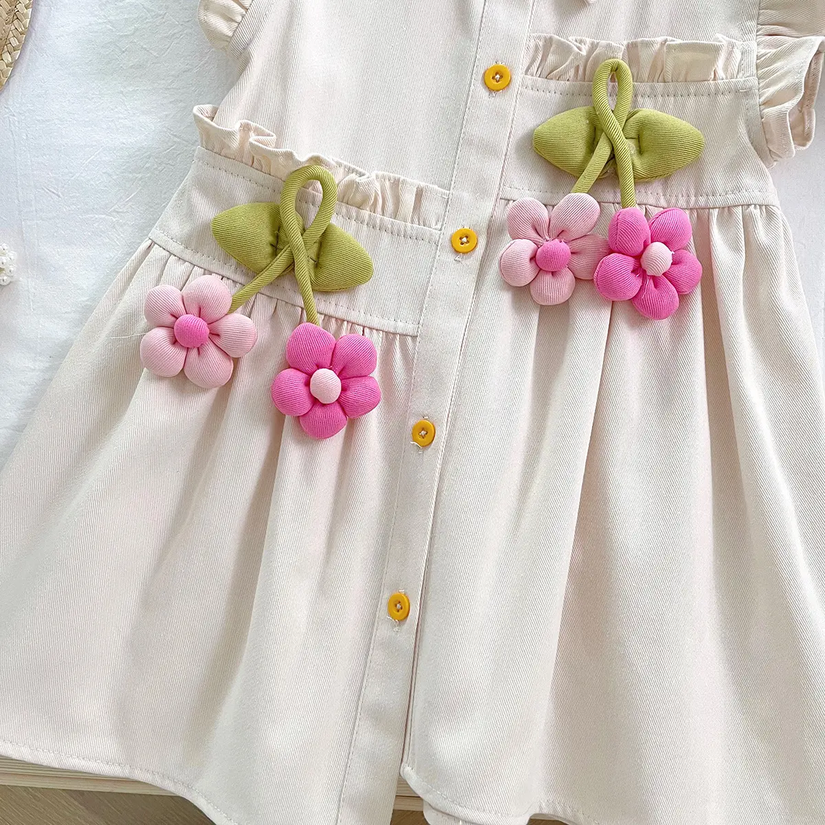 2025 summer new Korean version girls' sleeveless lining dress, baby shirt collar, sunflower children's fashion dress