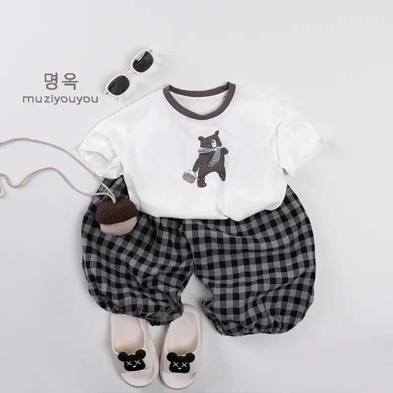 Children's Thin Checkered Pants 2025 Summer Thin Casual Mosquito Proof Pants for Boys and Girls, Baby's Clothing