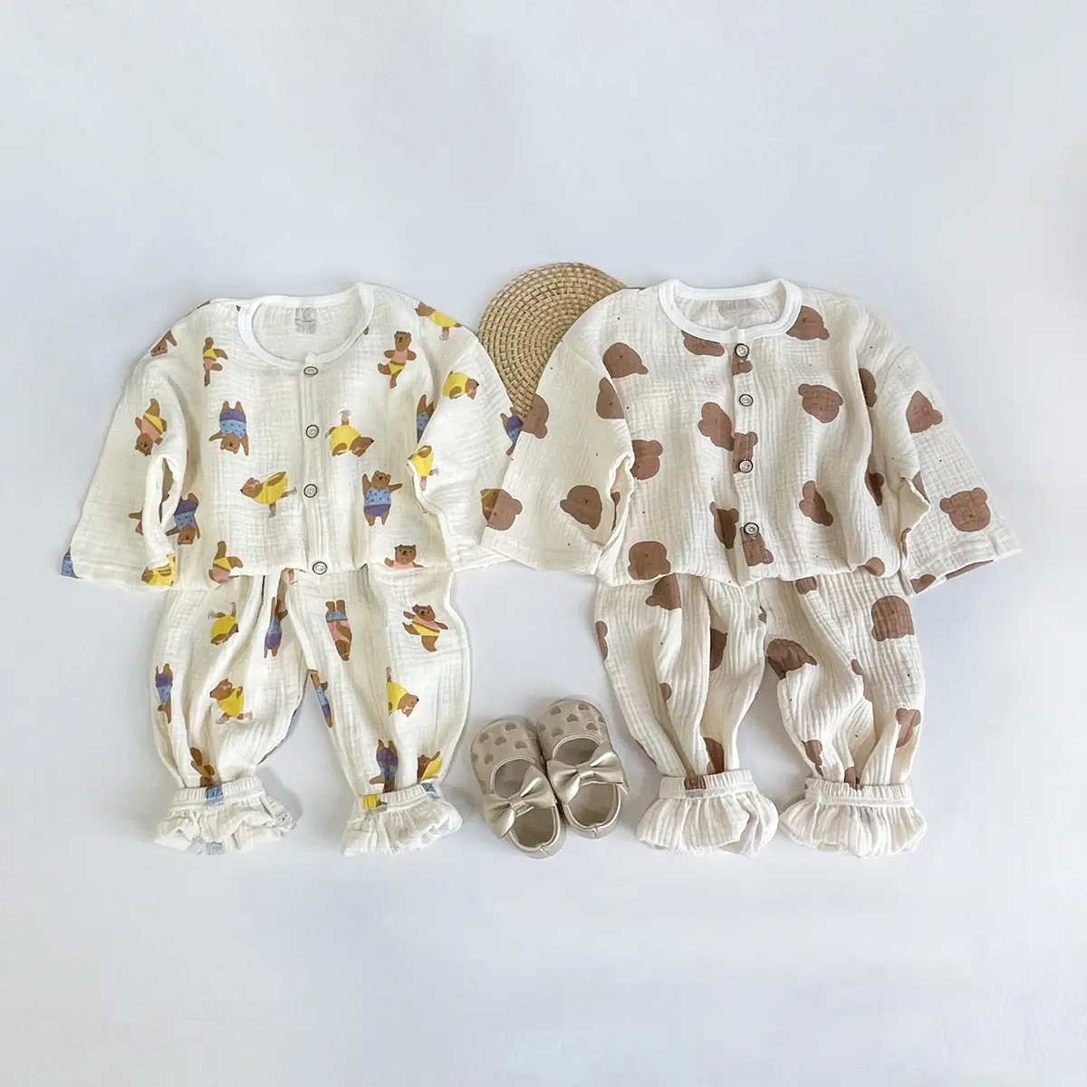 2025 Autumn New In Children Girls Boys Full Sleeve Cartoon Print Single-breasted Top Shirts+pants Kids Baby Homewear Set 2pcs