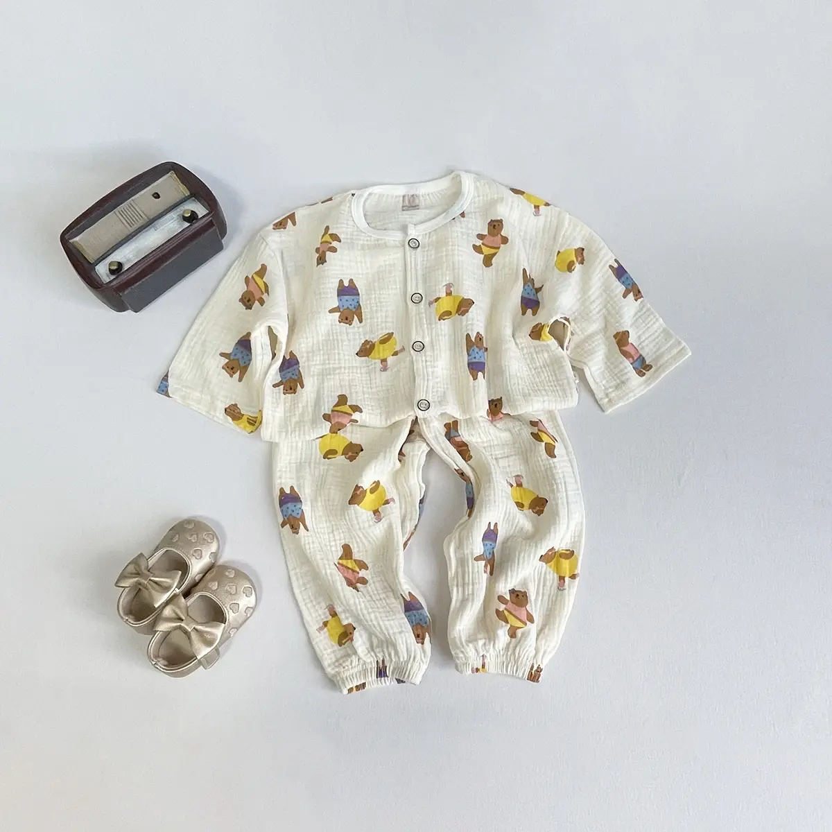 2025 Autumn New In Children Girls Boys Full Sleeve Cartoon Print Single-breasted Top Shirts+pants Kids Baby Homewear Set 2pcs