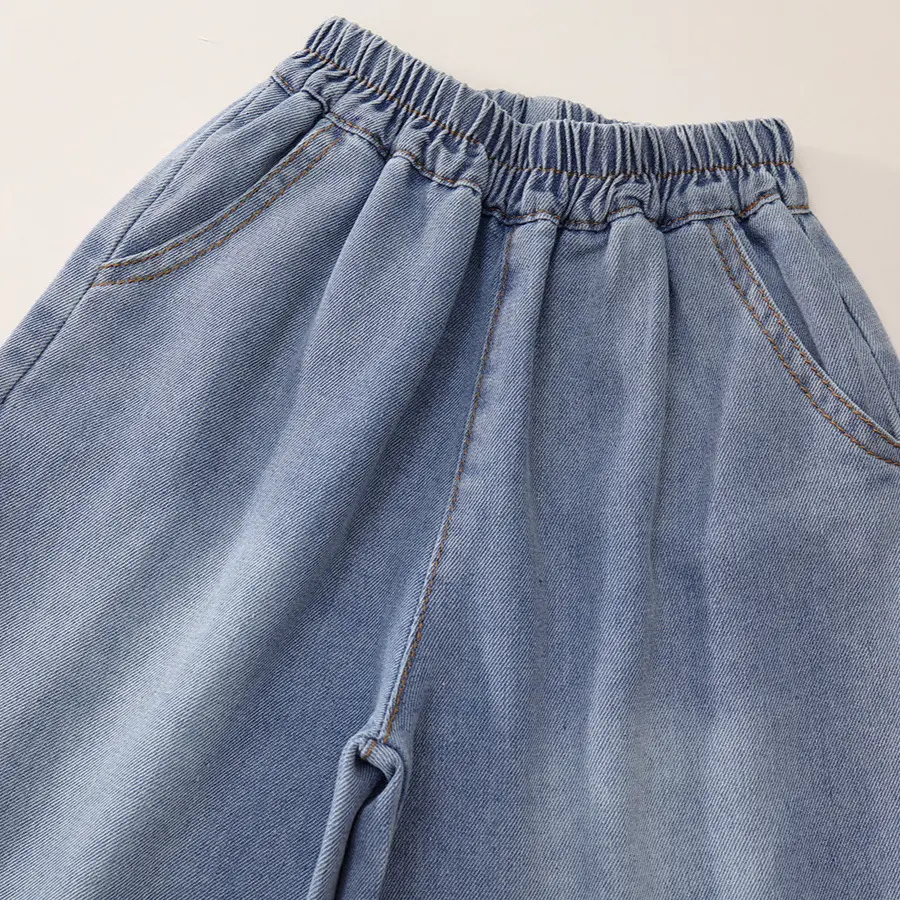 Girls' Loose Casual Jeans 2025 Summer New Children's Korean Version Lace and Lace Denim Wide Leg Pants