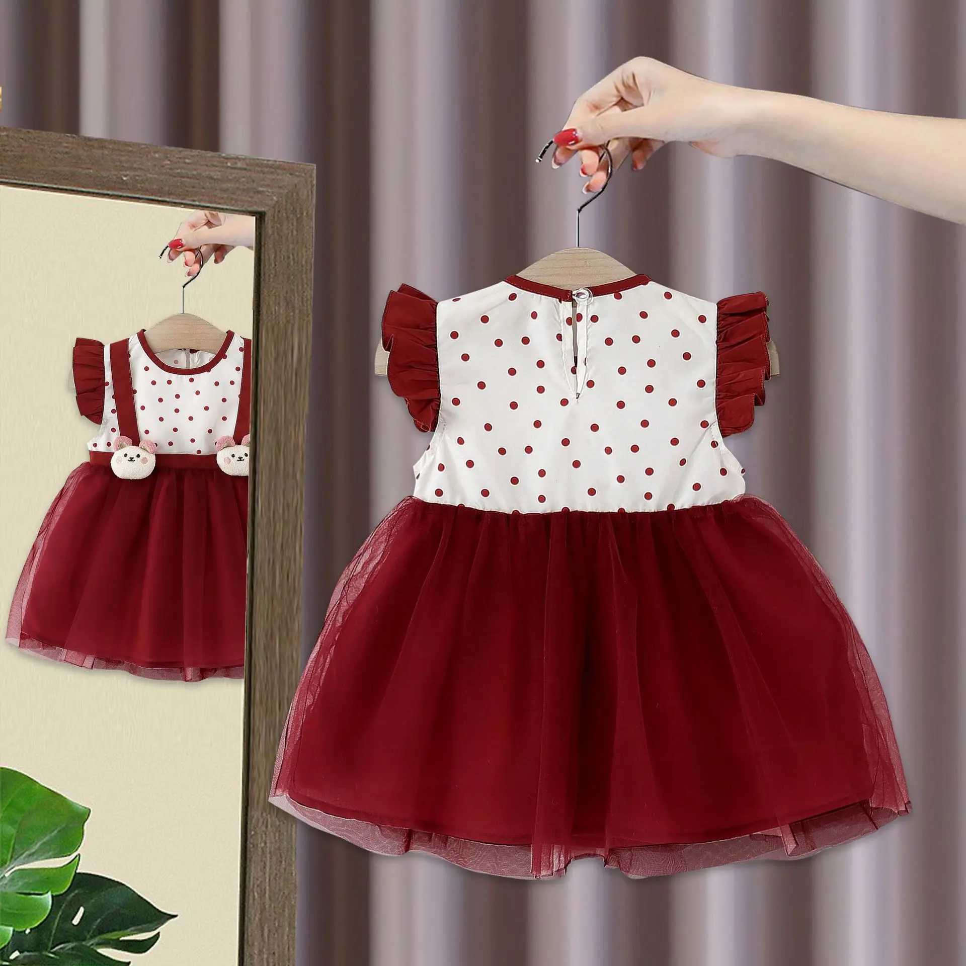 Children's Clothing Summer New Cute Polka Dot Dress for Girls, Stylish Flying Sleeve Princess Dress for Baby Girls