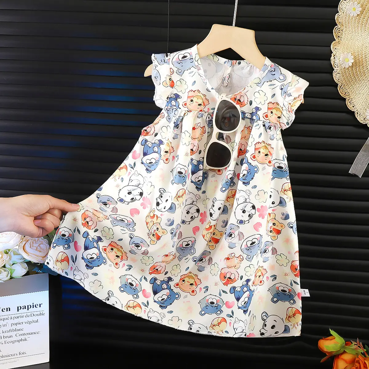 Girls' summer dress 2025 new style flying sleeve vest skirt, baby girl chiffon children's floral dress, children's skirt