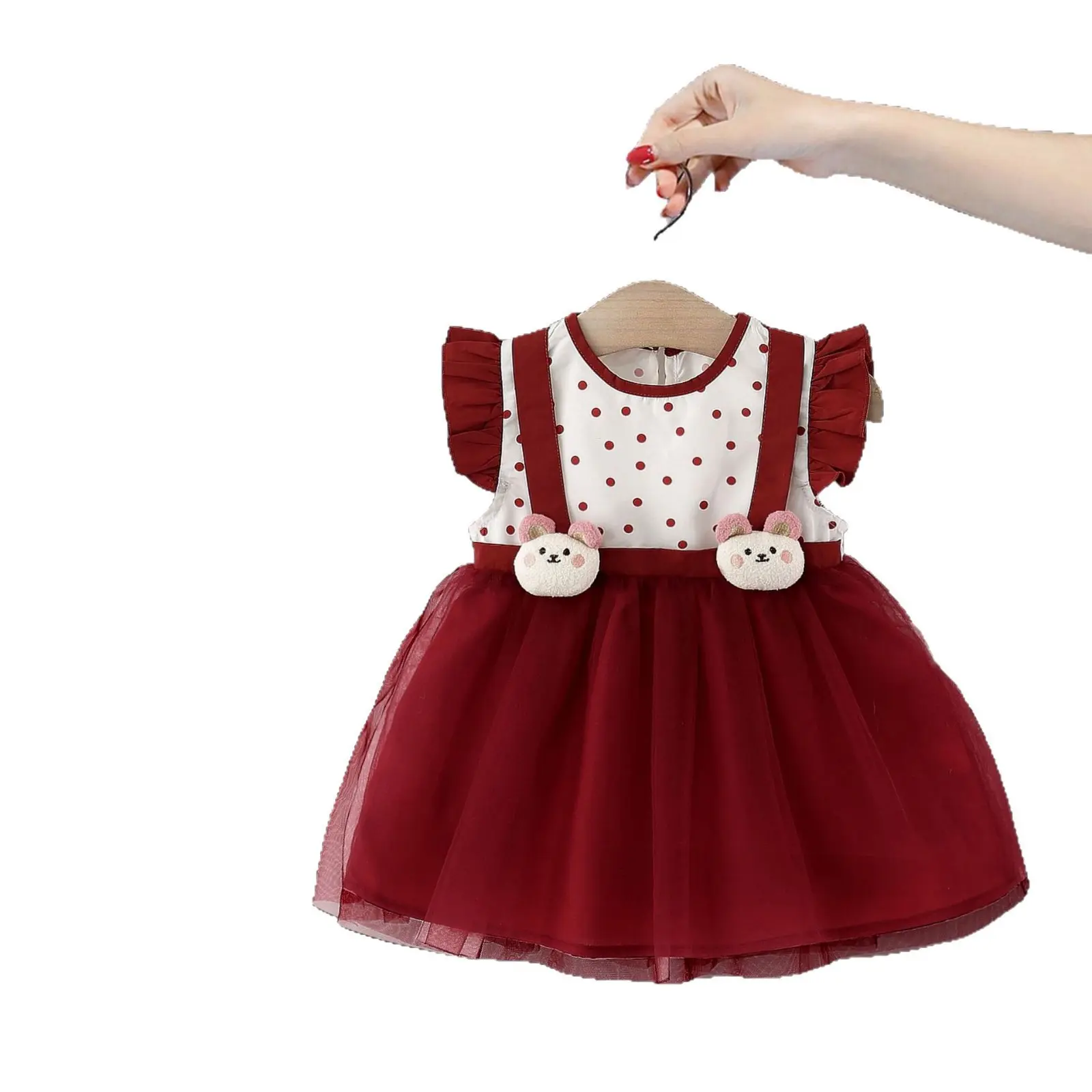 Children's Clothing Summer New Cute Polka Dot Dress for Girls, Stylish Flying Sleeve Princess Dress for Baby Girls