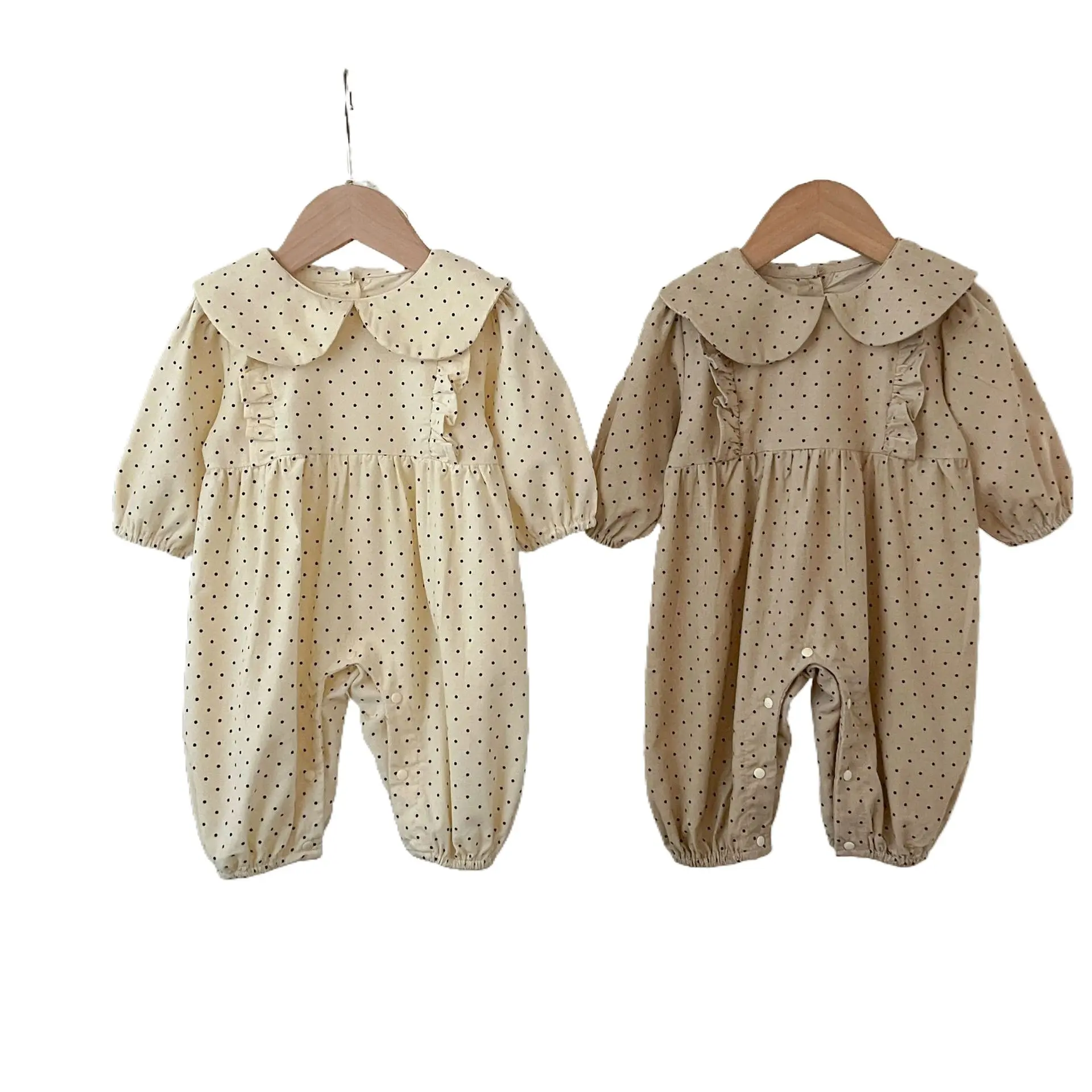 Ins New Baby Jumpsuit Autumn Versatile Lapel Polka Dot Bag Fart Clothes for Girls Baby Corduroy Ha Clothes Long Crawling