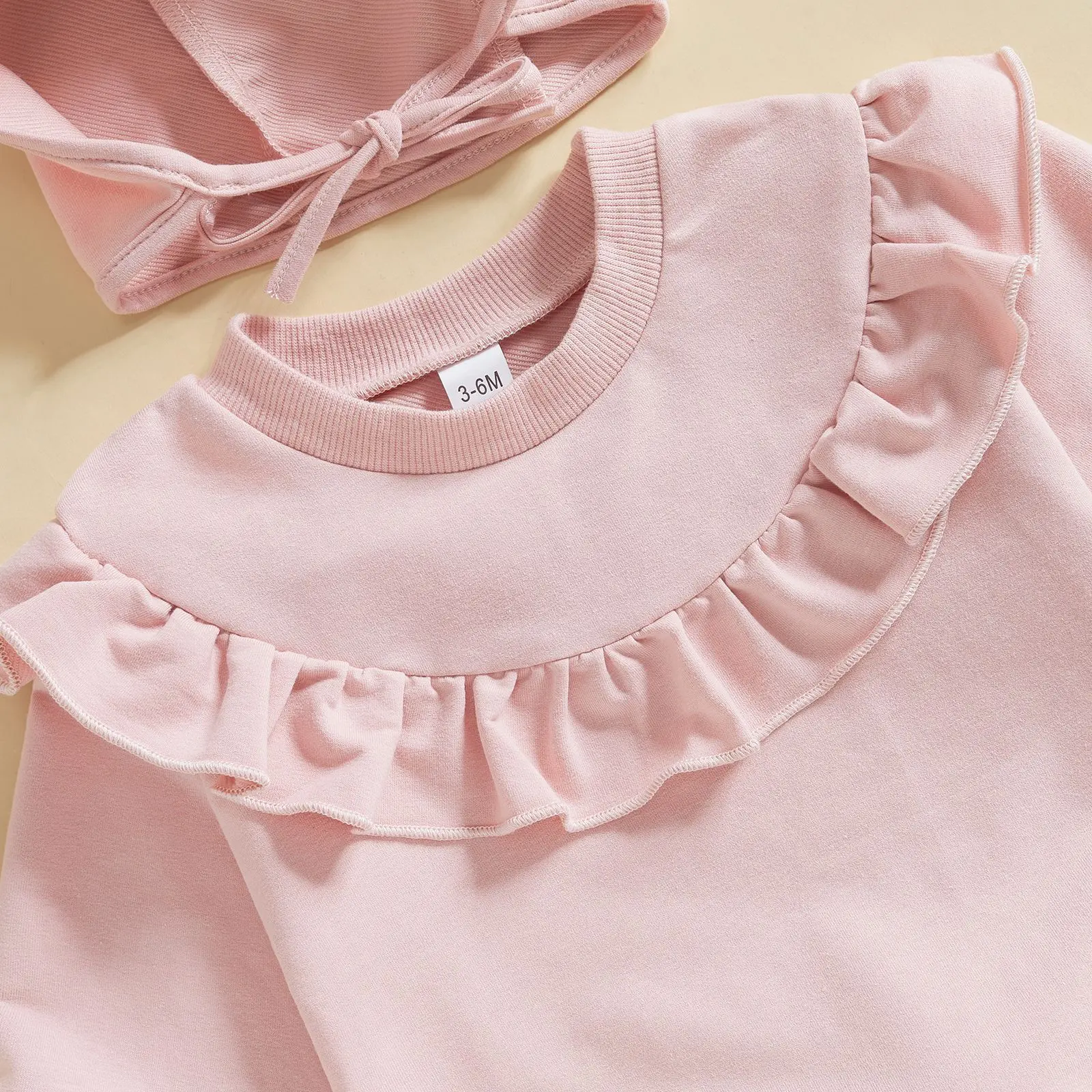 New Baby Easter Jumpsuit Solid Color Long Sleeved Khat, Women's Baby Lace Collar Bag Fart Jacket+rabbit Ear Hat