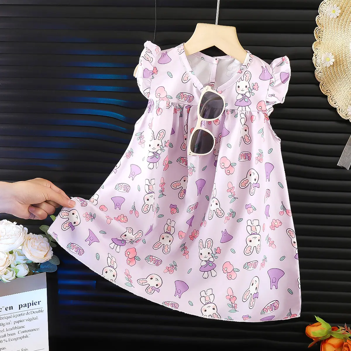 Girls' summer dress 2025 new style flying sleeve vest skirt, baby girl chiffon children's floral dress, children's skirt