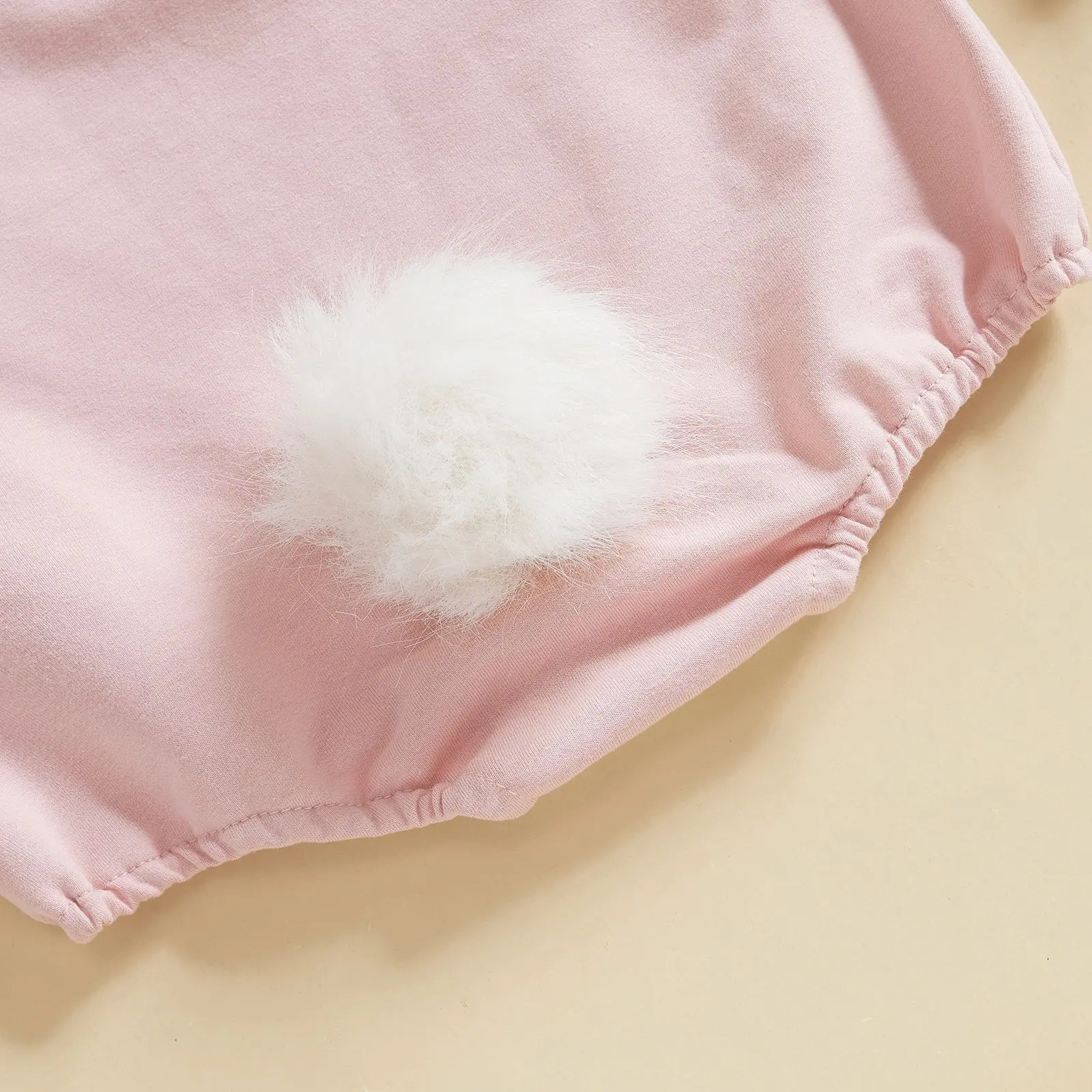 New Baby Easter Jumpsuit Solid Color Long Sleeved Khat, Women's Baby Lace Collar Bag Fart Jacket+rabbit Ear Hat