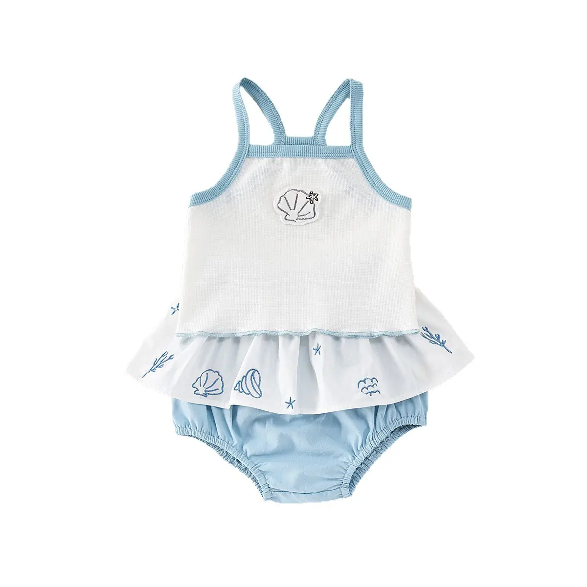 Summer Infant Strap Set 2025 New Female Baby Stylish Set Shell Strap Top+Shorts
