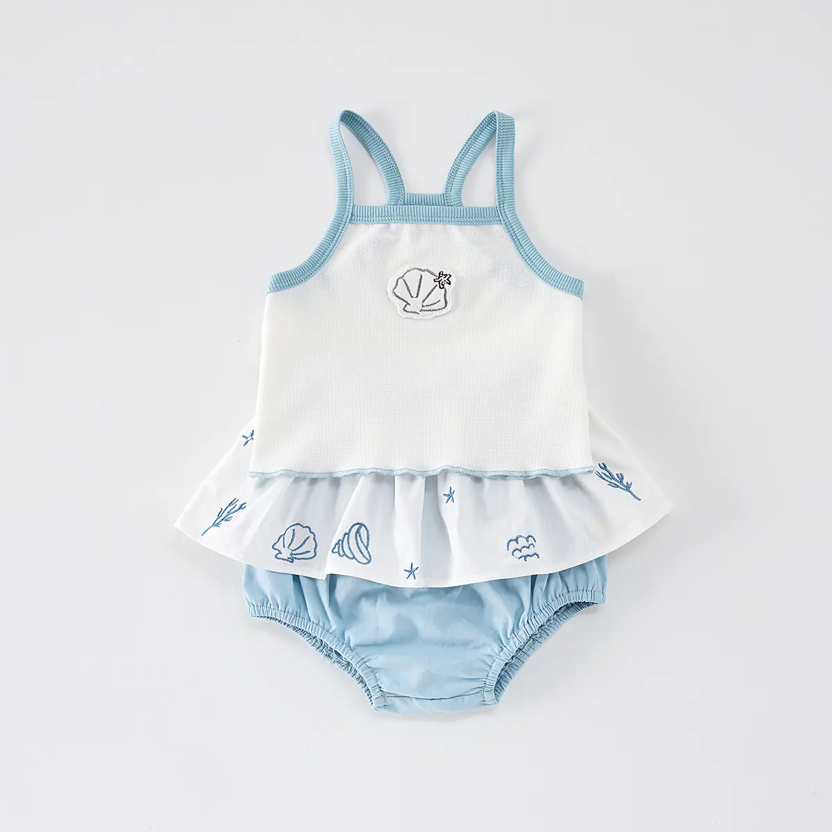 Summer Infant Strap Set 2025 New Female Baby Stylish Set Shell Strap Top+Shorts