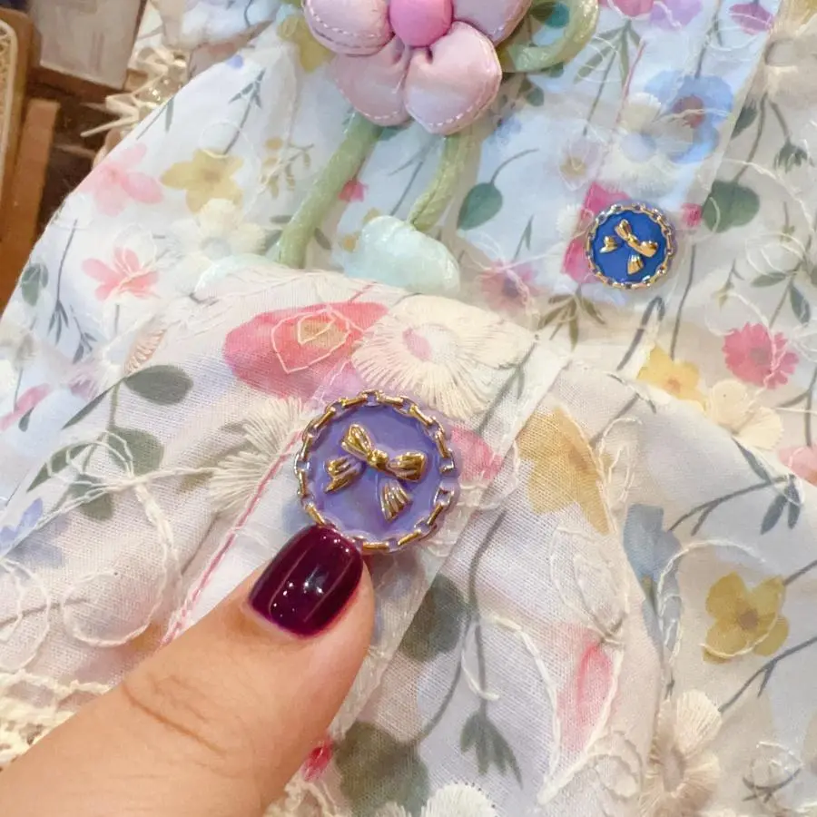 Gentle Printed Sleeveless Vest Skirt for Women in Summer 2025, New Casual Korean Style Small Flower Mesh Patchwork Skirt