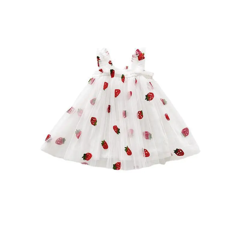 Fruit Embroidered Mesh Girls' Dress 2025 Summer New Style Strap Girl Baby Princess Skirt Puffy Yarn Skirt