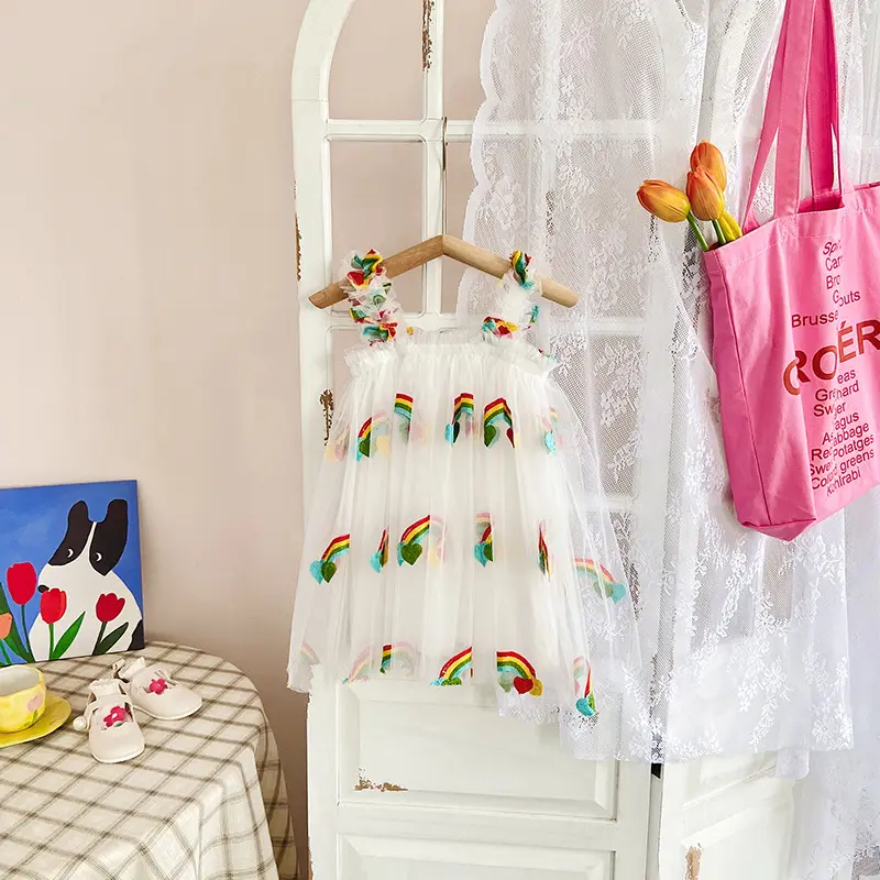 Fruit Embroidered Mesh Girls' Dress 2025 Summer New Style Strap Girl Baby Princess Skirt Puffy Yarn Skirt
