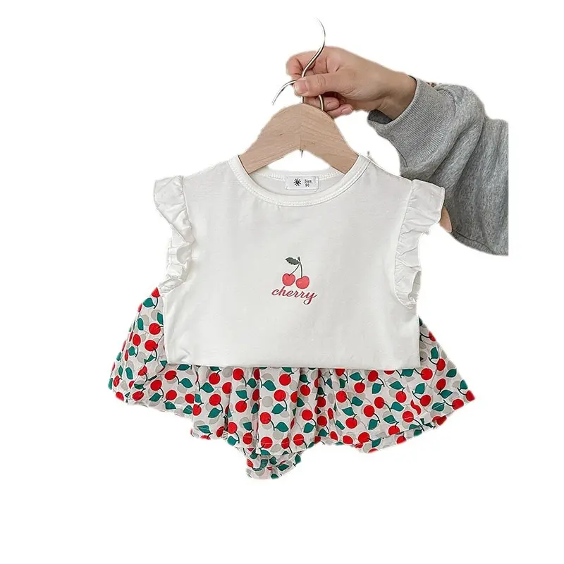 Girls' Short Sleeved Set 25 Summer New Children's Clothing Wholesale Butterfly Printed T-shirt Two-piece Set for Girls and Young