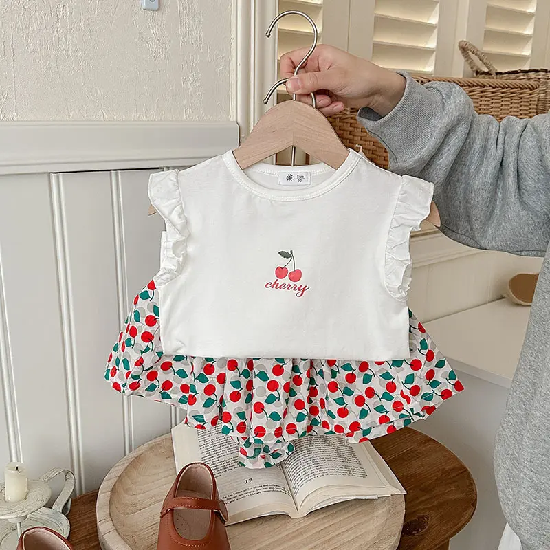 Girls' Short Sleeved Set 25 Summer New Children's Clothing Wholesale Butterfly Printed T-shirt Two-piece Set for Girls and Young