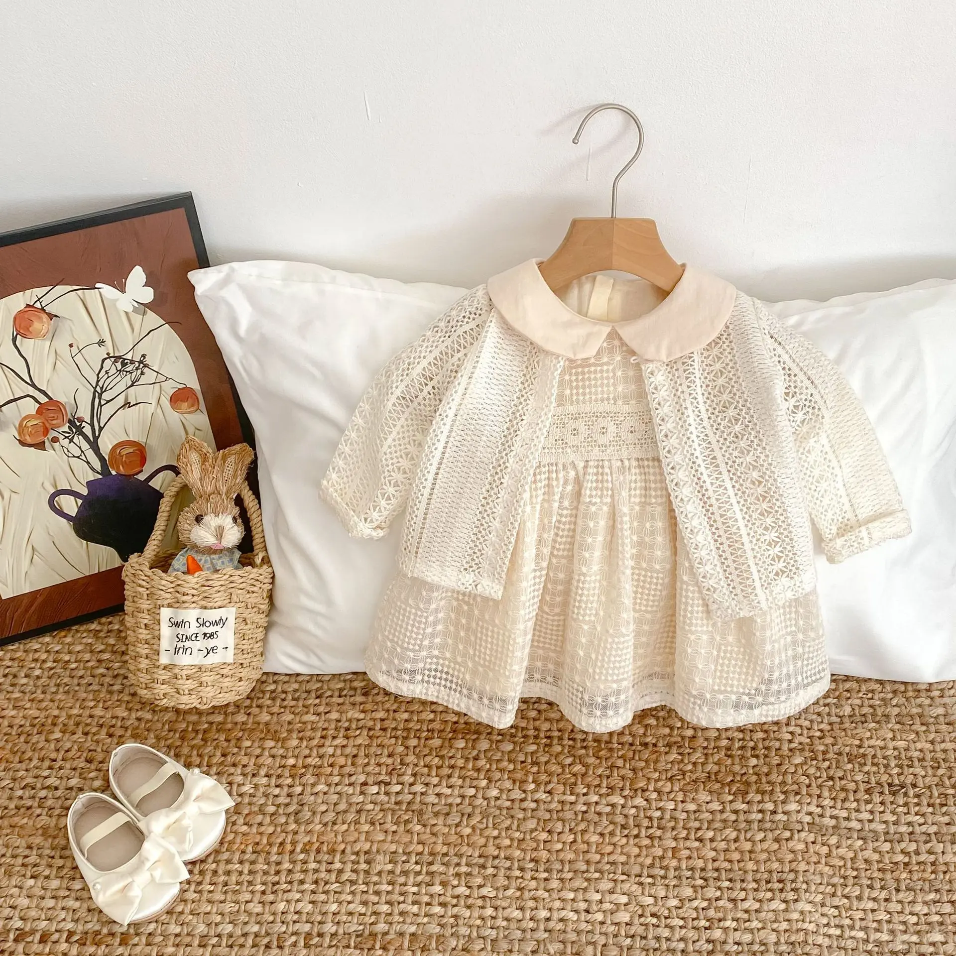 2025 Summer New Cotton Baby Girl Dress with Doll Collar Embroidered One Year Old Princess Dress for Girls