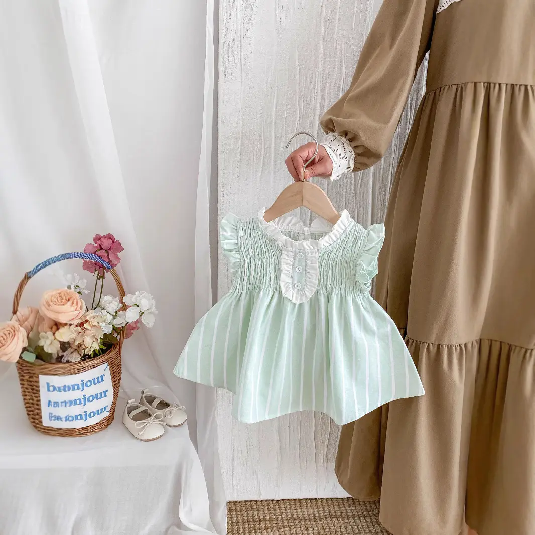 New Children's Clothing 2025 Summer Girls' Vertical Stripe Dress Korean Version Baby Fashion Princess Skirt