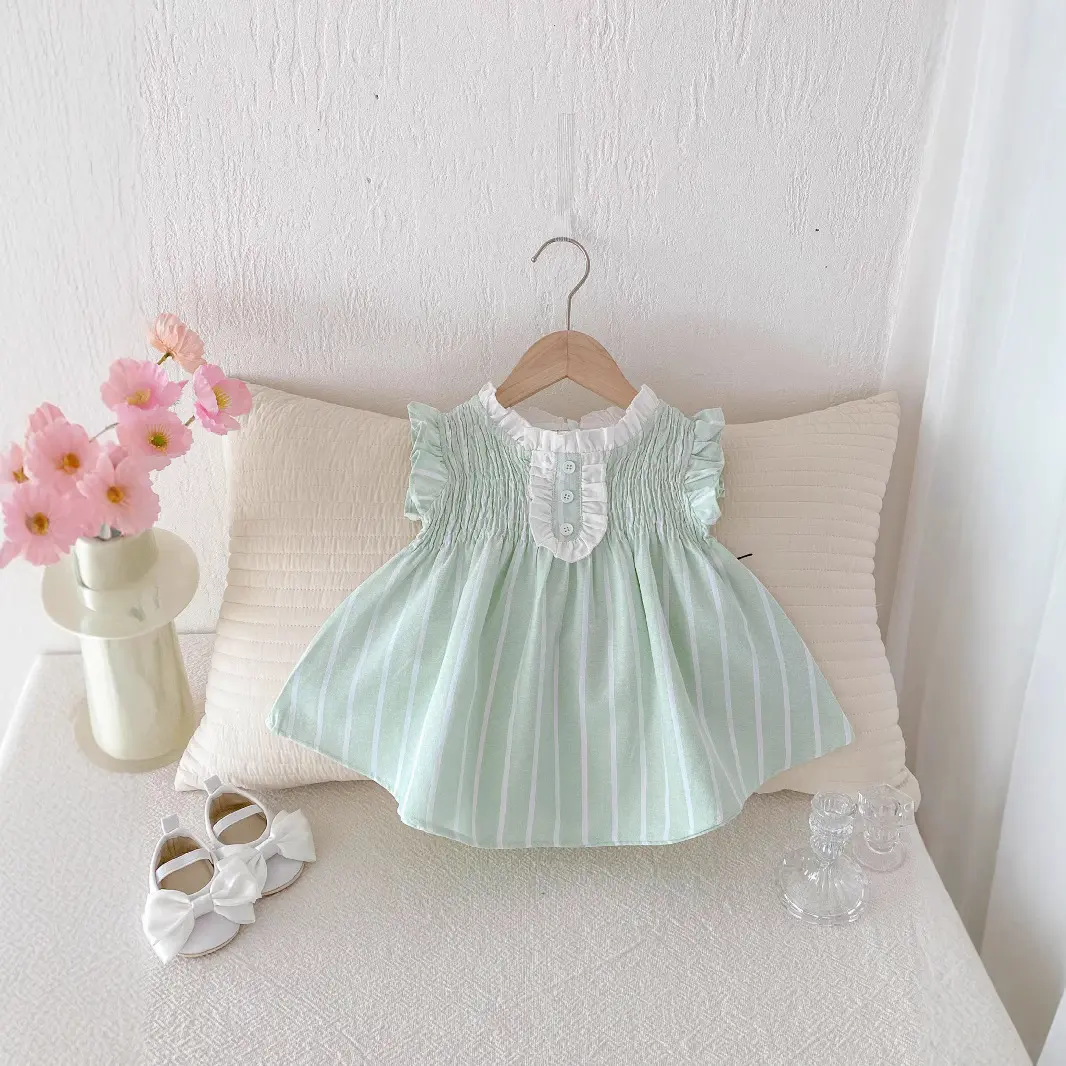 New Children's Clothing 2025 Summer Girls' Vertical Stripe Dress Korean Version Baby Fashion Princess Skirt