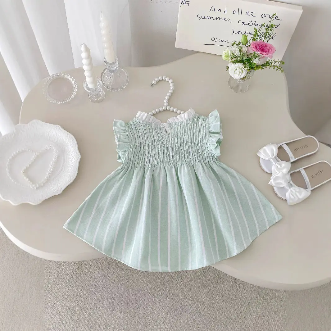 New Children's Clothing 2025 Summer Girls' Vertical Stripe Dress Korean Version Baby Fashion Princess Skirt