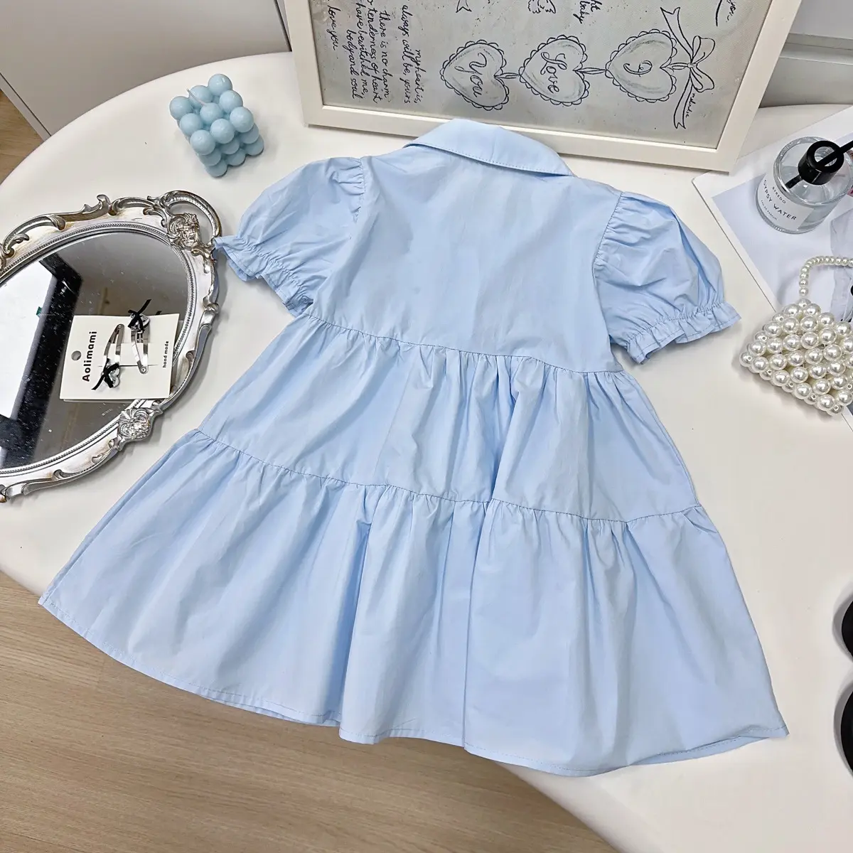 New 2025 Korean Version Dress for Girls Summer New Item Three-dimensional Flower Short Sleeved Shirt for Little Girls Dress