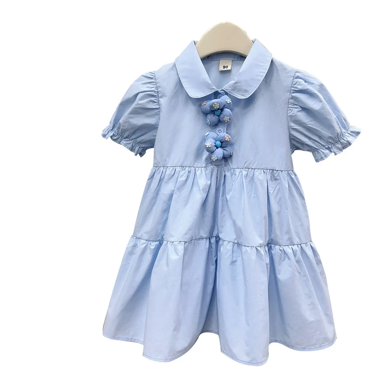 New 2025 Korean Version Dress for Girls Summer New Item Three-dimensional Flower Short Sleeved Shirt for Little Girls Dress