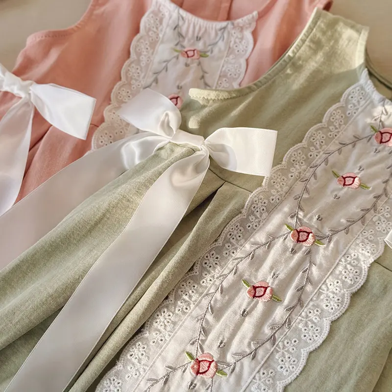2025 Summer New Korean Edition Heavy Industry Lace Bow Girls' Dress Embroidered Sleeveless Vest Skirt Princess Skirt