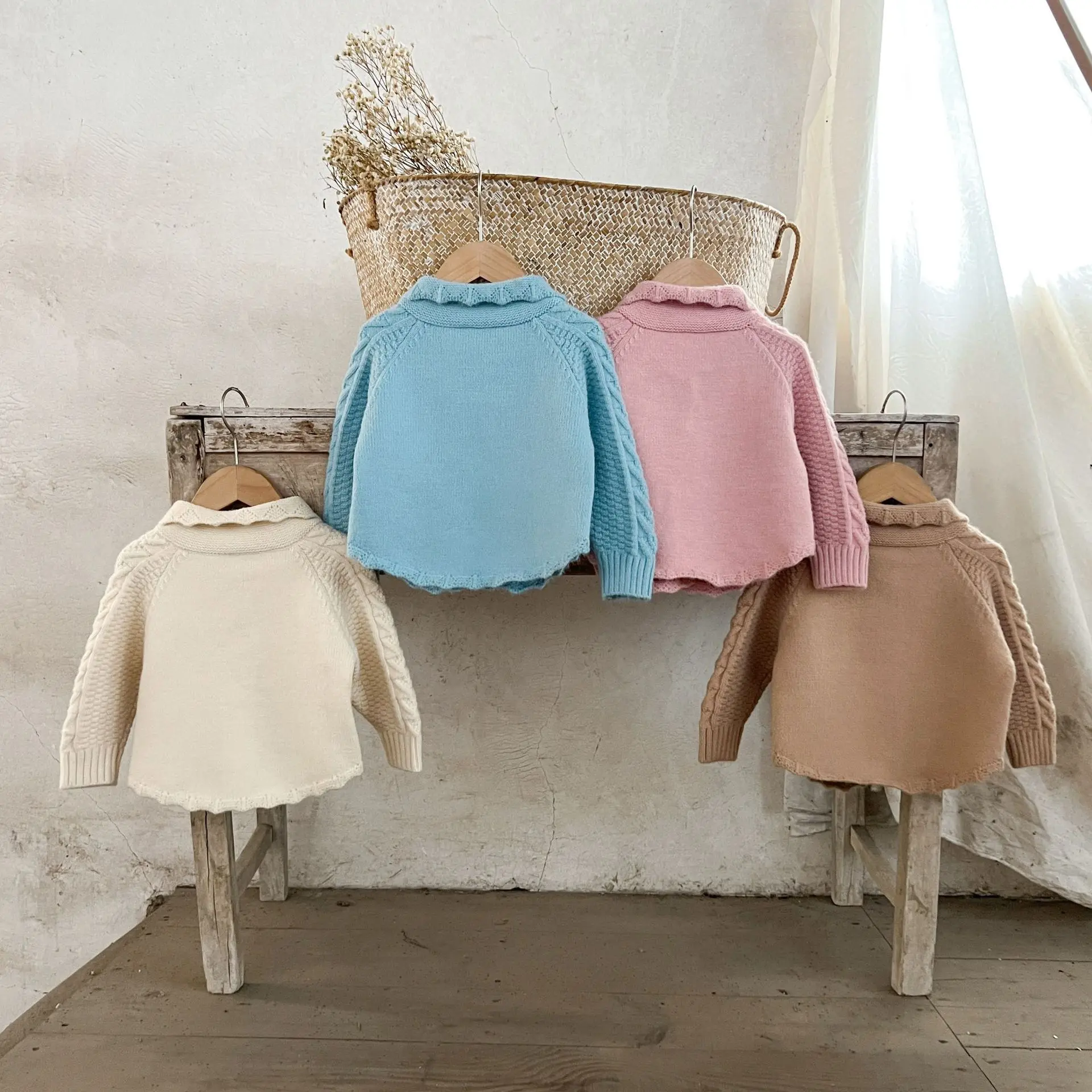 Ins Korean Version of Girls' Baby Pure Cotton Lapel Woolen Coat, Baby Thick Sweater Top, Autumn and Winter Cardigan