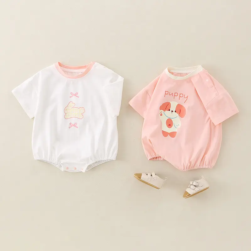 Summer Clothing for Baby Girls, Class A Pure Cotton New Summer Thin Short Sleeved Clothes Crawling Clothes, Children's Clothing