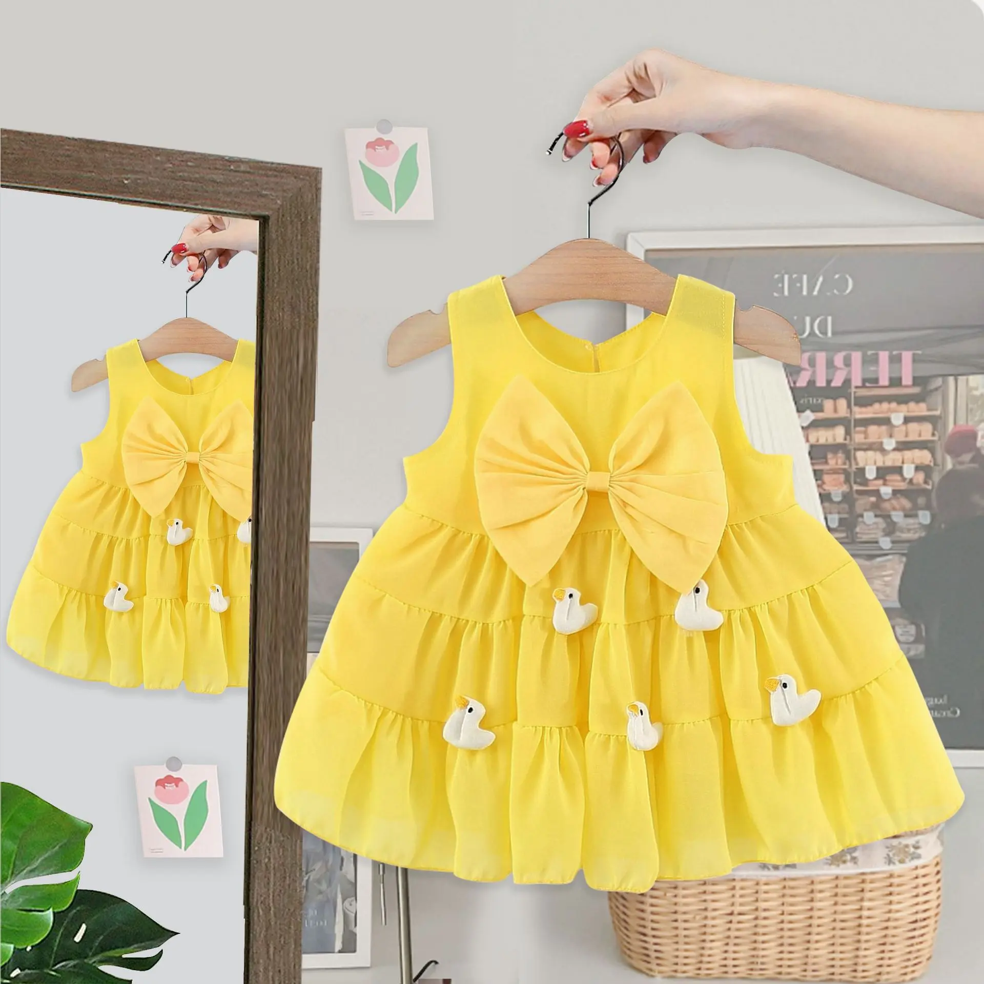 Infant Sleeveless Dress 2025 Summer Collection Cute Cartoon Graphics - Lightweight & Trendy Girls' Backstrap Baby Tutu Dress