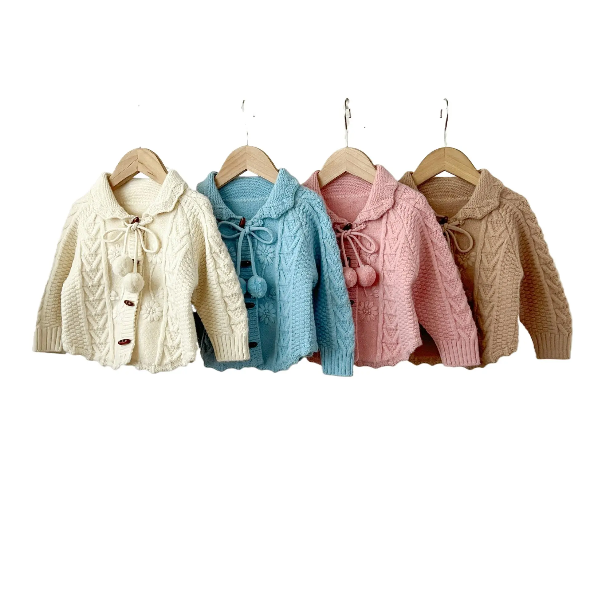 Ins Korean Version of Girls' Baby Pure Cotton Lapel Woolen Coat, Baby Thick Sweater Top, Autumn and Winter Cardigan