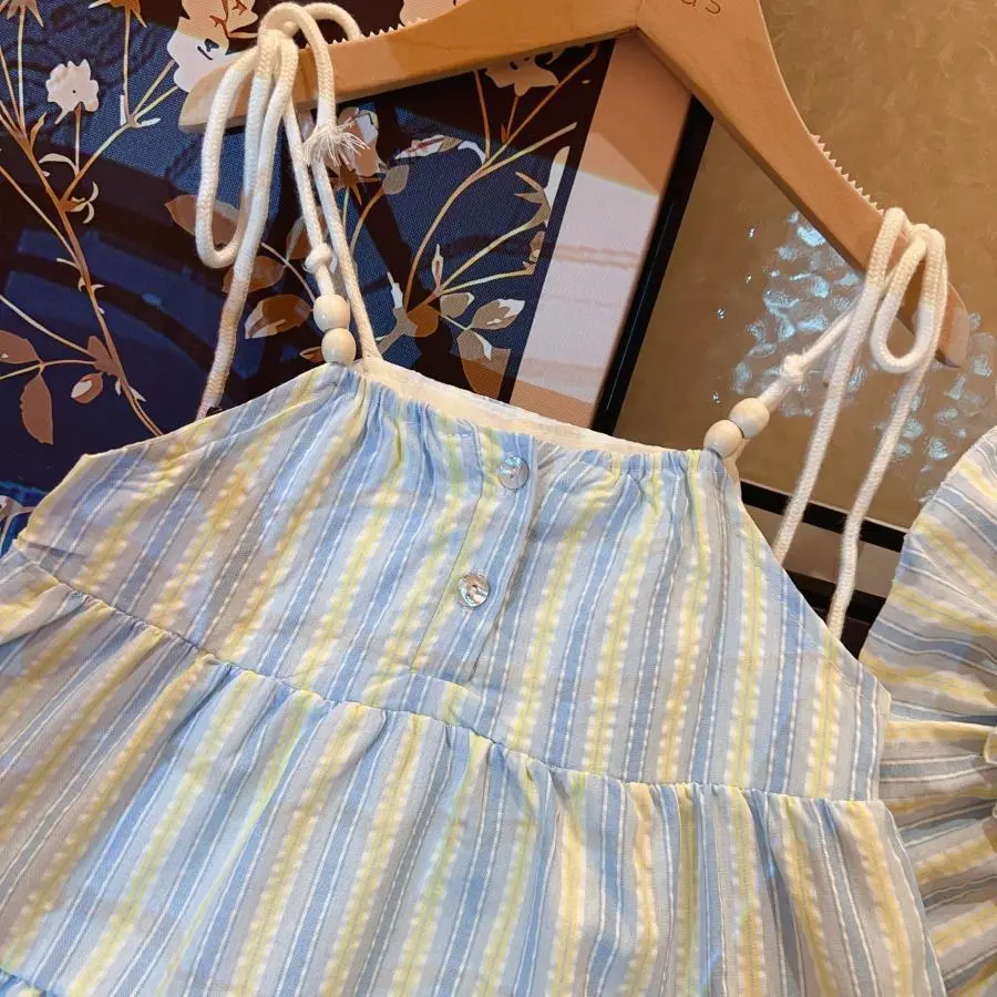 2025 New Western Style Children's Fashionable Vacation Style Beach Skirt Casual Sweet New Dress Comes with Hat