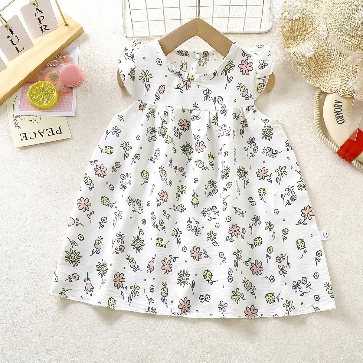 Girls' Summer Dress Chinese Style Flower A-line Western Style Princess Fluffy Children's Dress Floral Floral Middle