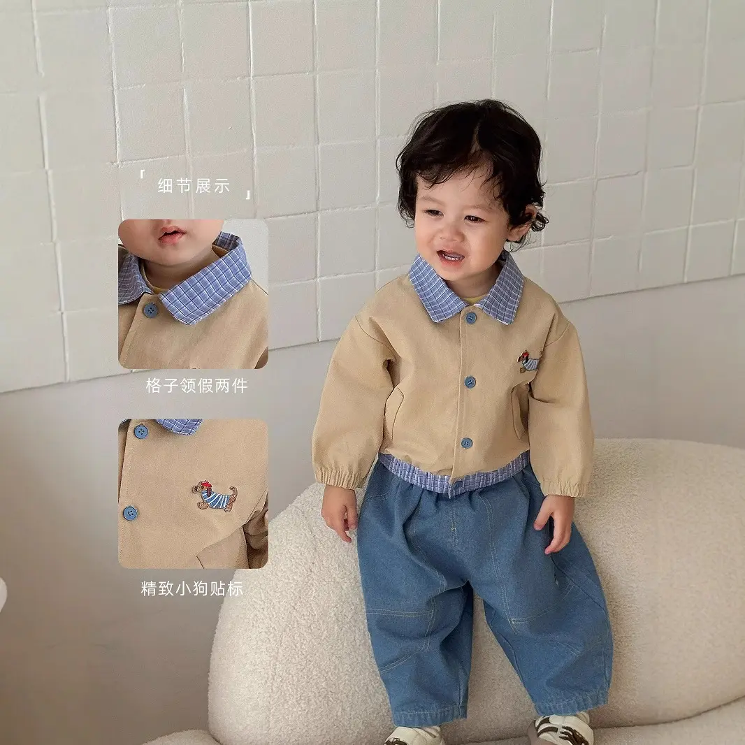 Children's Labeling Coat 2025 New Autumn Boys' Korean Edition Splicing Grid Baseball Jacket Trendy Baby Fashion Autumn Dress