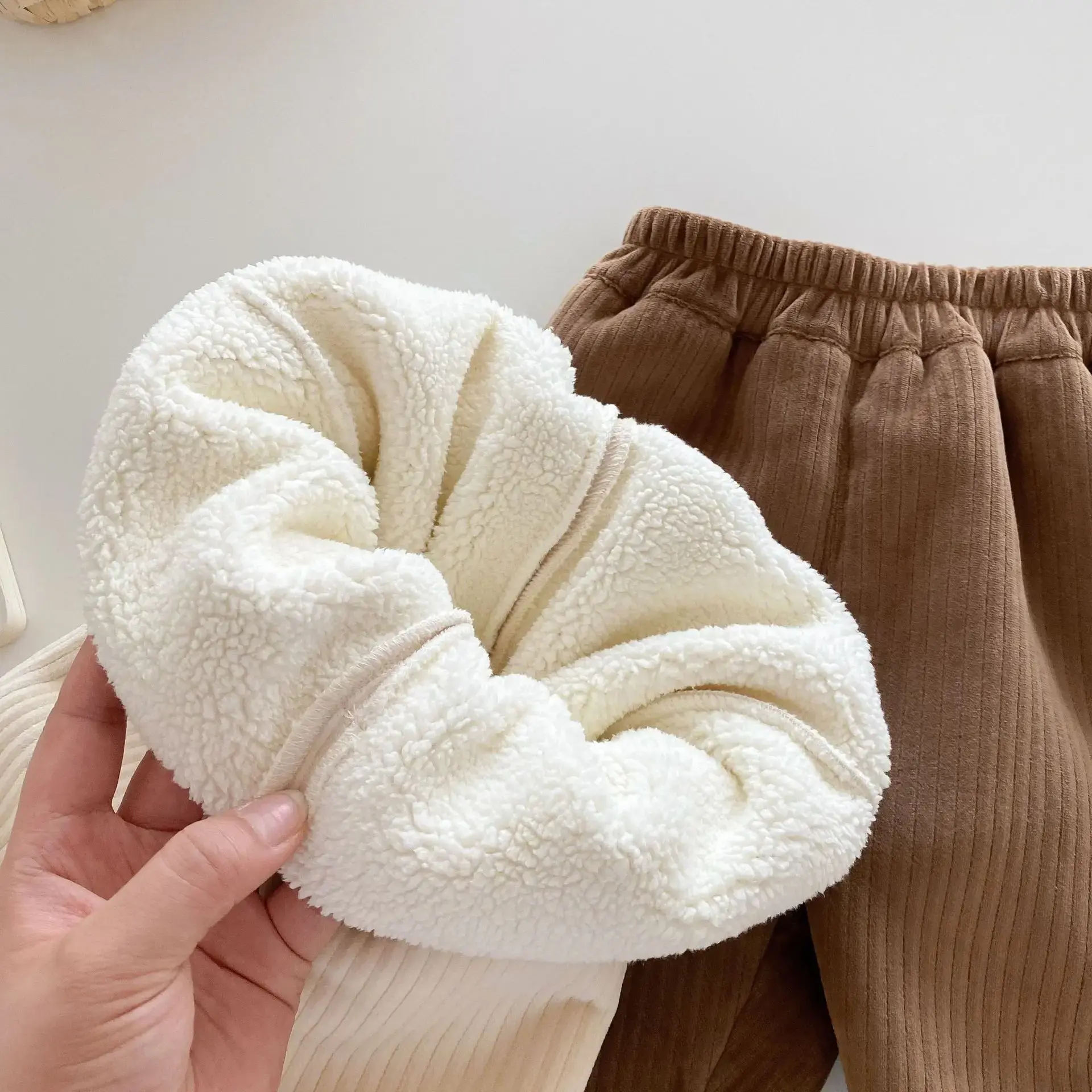 2025 Winter New in Kids Baby Girls Corduroy Thicken Ruched Straight Pants , Toddler Infant Solid Color Casual Clothing 3M-5Y