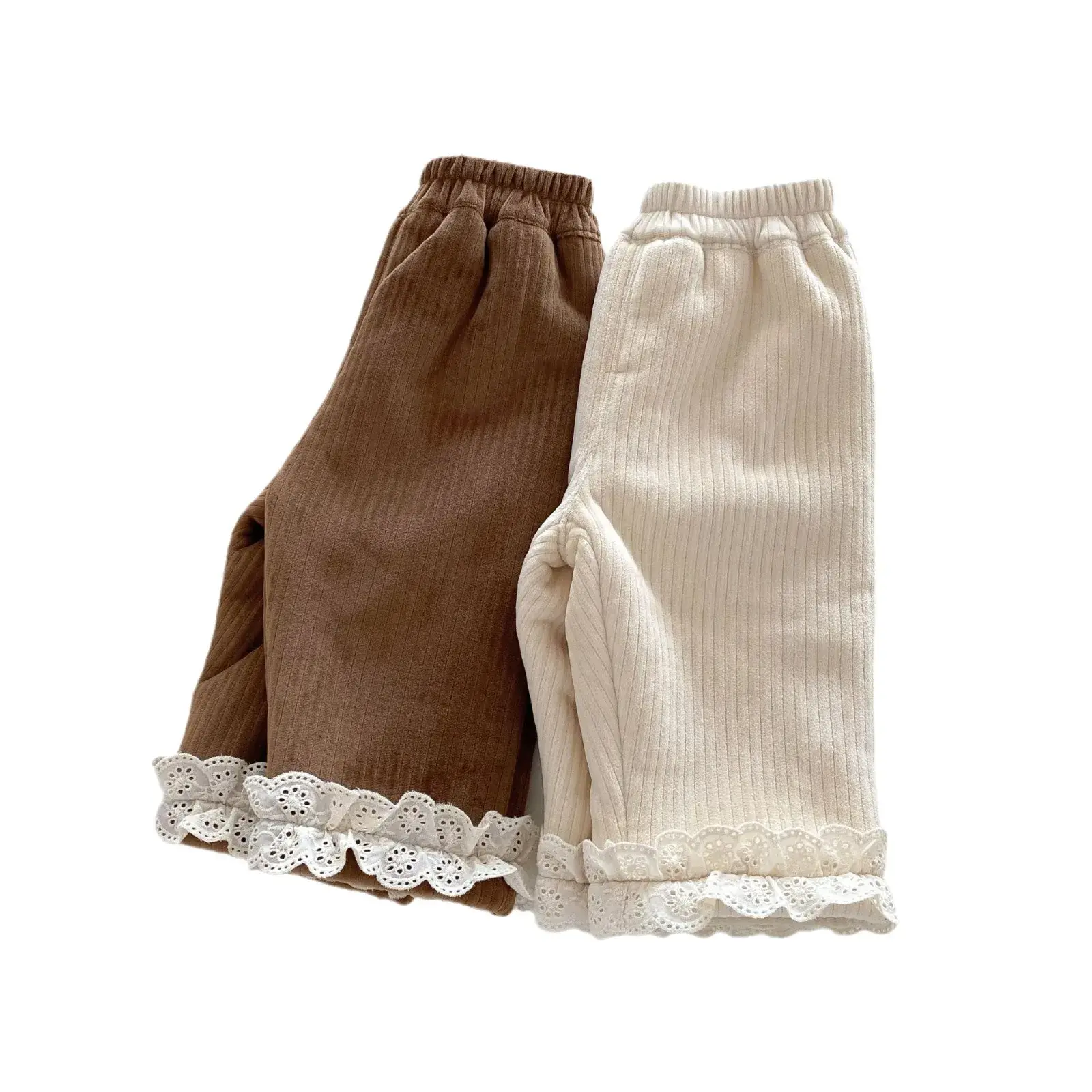2025 Winter New in Kids Baby Girls Corduroy Thicken Ruched Straight Pants , Toddler Infant Solid Color Casual Clothing 3M-5Y