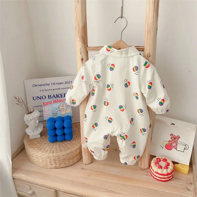 2025 Autumn Newborn Toddler Baby Romper - Cartoon Bear One-Piece Infant Jumpsuit for Boys, Full Sleeve, 100% Cotton, 0-24M