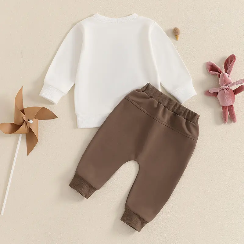 2025 Easter Children's Long Sleeve Hoodie Set Rabbit Embroidered T-shirt Long Two Piece Set Bunny Easter