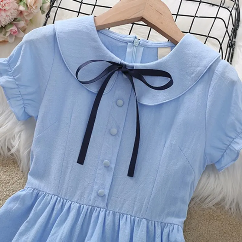 Cute Girls' Summer 2025 Cotton Dress with Pretty A-Line Design and Sweet Details for Elegant Kids' Style!