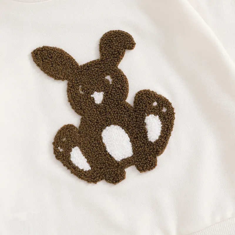 2025 Easter Children's Long Sleeve Hoodie Set Rabbit Embroidered T-shirt Long Two Piece Set Bunny Easter
