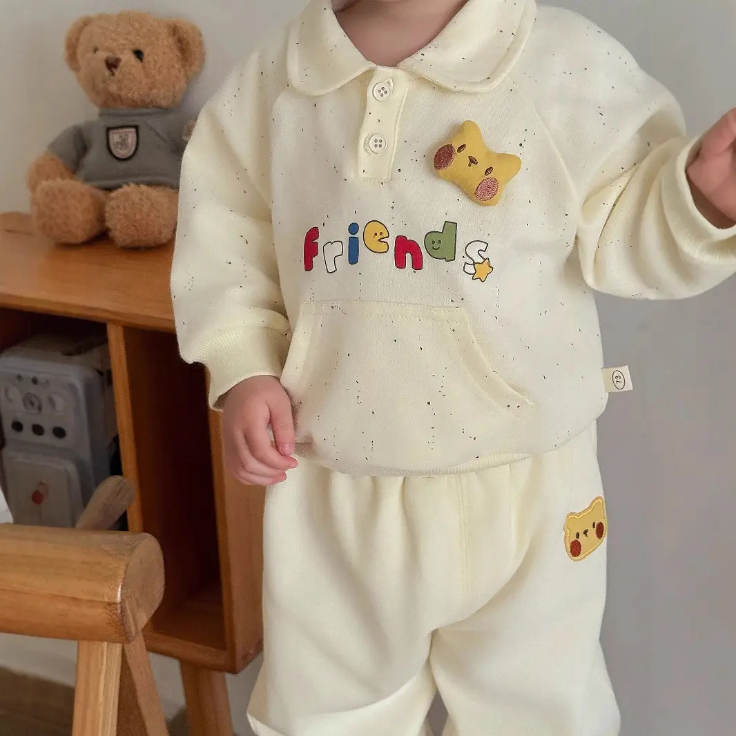 Children's Doll Set 2025 New Autumn Boys' Korean Edition Letter Hoodie Baby Labeling Pants Two Piece Set
