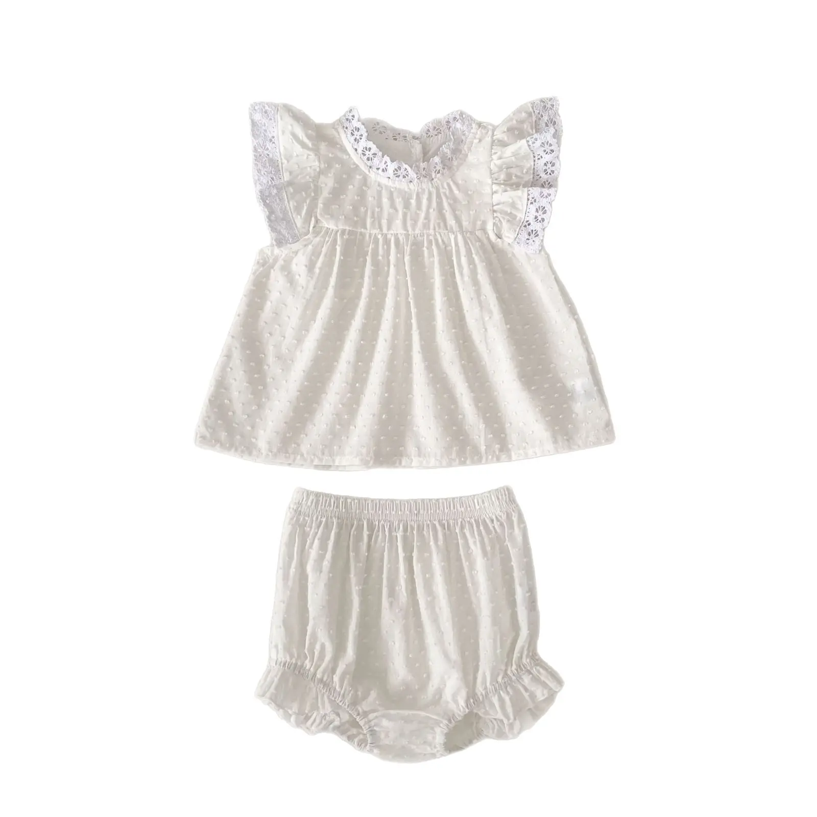 Baby Set Thin Breathable Girl Baby Princess Summer Fresh Korean Style Sweet Flying Sleeve Lace Top+Pants